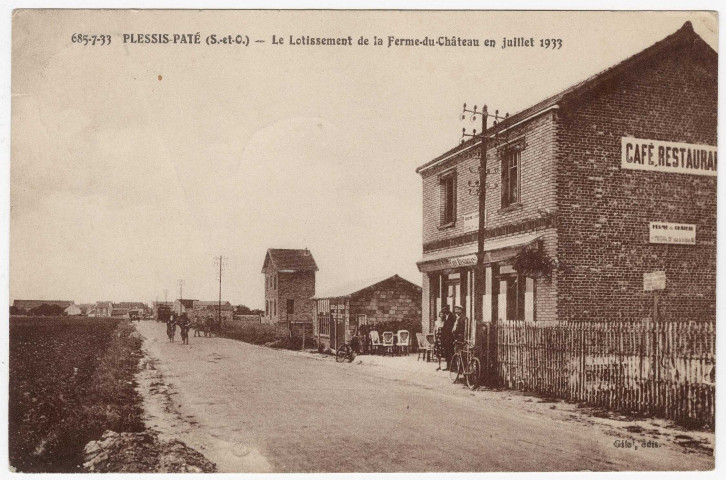 PLESSIS-PÂTE (LE). - Le lotissement de la ferme du château en juillet 1933. Editeur Gile, 1933, timbre à 90 centimes. 