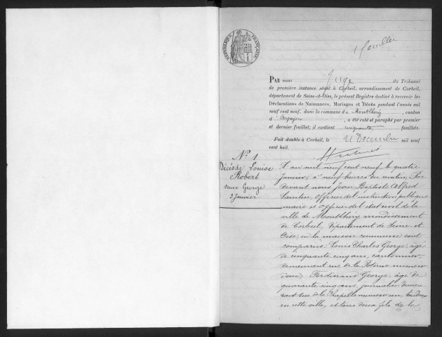 MONTLHERY. - Naissances, mariages, décès : registre d'état civil.