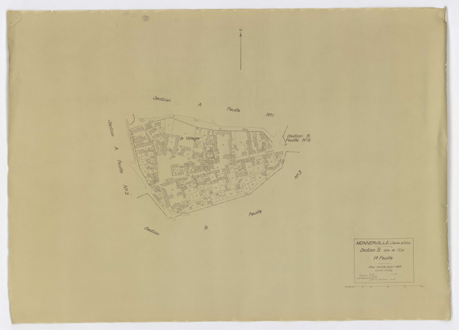 MONNERVILLE. - Section B dite de l'est, feuille 1, plan révisé pour 1934. Ech. 1/1 250. N et B. Dim. 0,75 x 1,04. 