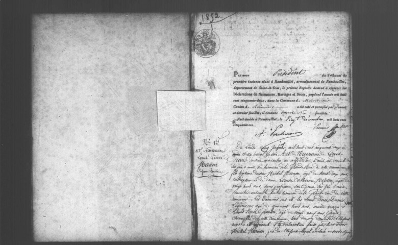 MARCOUSSIS. Naissances, mariages, décès : registre d'état civil (1852-1856). 