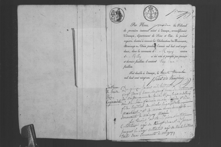 MOIGNY-SUR-ECOLE. Naissances, mariages, décès : registre d'état civil (1822-1835). 