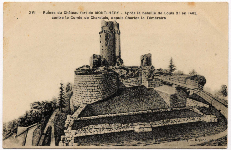 MONTLHERY. - Ruines du château fort de Montlhéry (d'après gravure) [Editeur Petit Laurent]. 