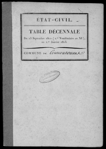 COURCOURONNES. Tables décennales (1802-1902). 