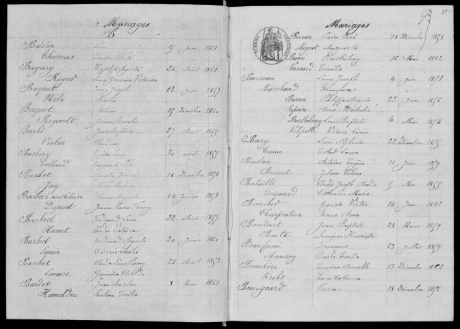 CORBEIL. Tables décennales (1853-1862). 