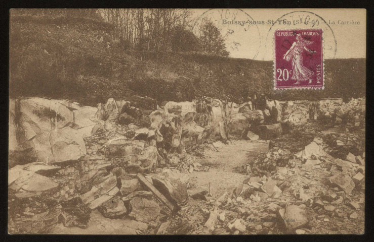 BOISSY-SOUS-SAINT-YON. - La carrière. Editeur Bernadié, tabac, 1934, timbre à 20 centimes, sépia. 