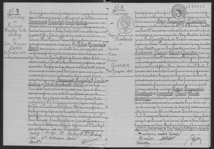 SAVIGNY-SUR-ORGE. - Mariages : registre d'état civil.