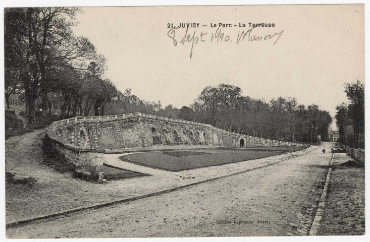 JUVISY-SUR-ORGE. - Le parc. La terrasse. Laprunier (1920), 12 lignes, ad. 