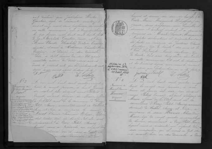 EVRY. Naissances, mariages, décès : registre d'état civil (1883-1889). 