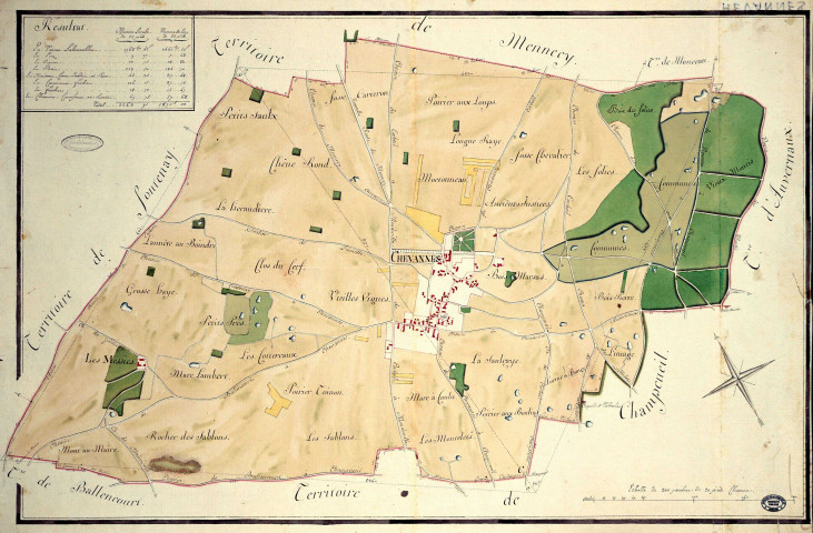 CHEVANNES. - Plans d'intendance. Plan, Éch. 1/200 perches, Dim. 75 x 50 cm, [fin XVIIIe siècle]. 