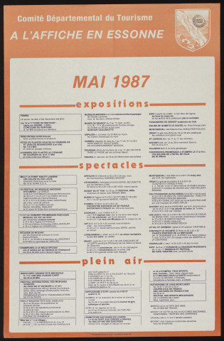 EVRY.- A l'affiche en Essonne : programme culturel, Comité départemental du tourisme, mai 1987. 