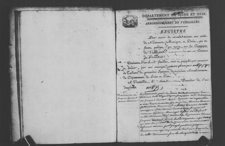 VILLEJUST. Naissances, mariages, décès : registre d'état civil (an XII-1817). 