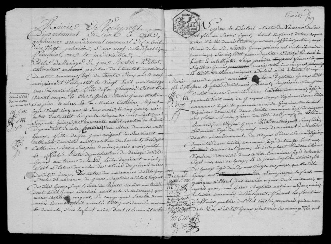 VERT-LE-PETIT. Naissances, mariages, décès : registre d'état civil (an IX-1810). 