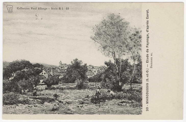 MARCOUSSIS. - Etude de paysage, d'après Corot, dessin. Editeur Seine-et-Oise Artistique et pittoresque, Collection Paul Allorge. 