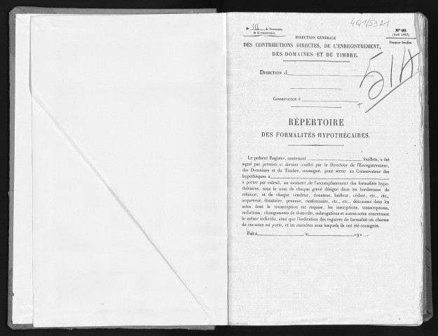 Conservation des hypothèques de CORBEIL. - Répertoire des formalités hypothécaires, volume n° 514 : A-Z (registre ouvert vers 1920). 