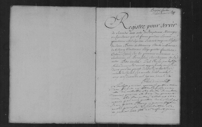 MENNECY. Paroisse Saint-Pierre : Baptêmes, mariages, sépultures : registre paroissial (1771-1778). 