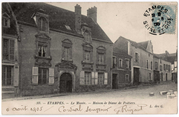 ETAMPES. - Le musée, maison de Diane de Poitiers. Editeur LDG, 1905, 1 timbre à 5 centimes. 