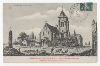 ESSONNES. - Vue de l'église paroissiale (d'après dessin de Desfriches vers 1750). Paul Allorge, 1908, 3 mots, 5 c, ad. 
