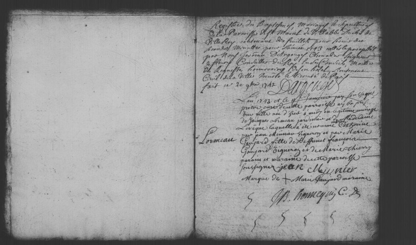 VILLABE. Paroisse Saint-Marcel : Baptêmes, mariages, sépultures : registre paroissial (1743-1757). 