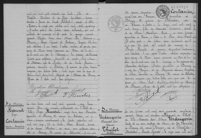 BRUNOY.- Mariages : registre d'état civil (1940). 