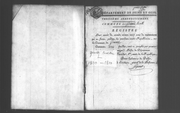 GOMETZ-LA-VILLE. Naissances, mariages, décès : registre d'état civil (an IX-1810). 
