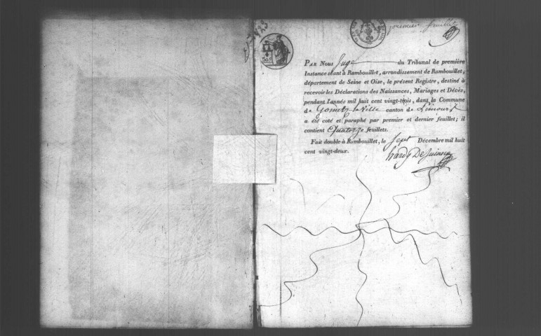 GOMETZ-LA-VILLE. Naissances, mariages, décès : registre d'état civil (1823-1835). 