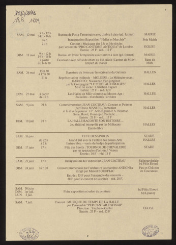 MILLY-LA-FORET. - Les fêtes de Milly-la-Forêt. 5ème centenaire des halles (1479-1979) : expositions sur les halles anciennes et sur Cocteau, 12 mai-7 juillet 1979. 