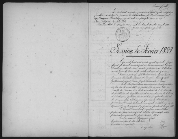 COURSON-MONTELOUP. - Conseil municipal : registre des délibérations (13/02/1887 - 02/06/1907). 