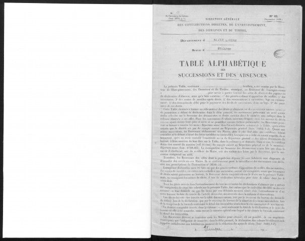 ETAMPES, bureau de l'enregistrement. - Table alphabétiques des successions et des absences (1/01/1941-31/12/1946). 