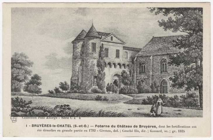 BRUYERES-LE-CHATEL. - Poterne du château de Bruyères (d'après gravure de 1825). Editeur Seine-et-Oise Artistique et Pittoresque, Collection Paul Allorge. 