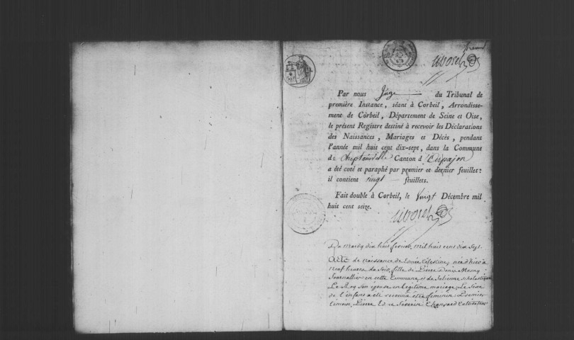 CHEPTAINVILLE. Naissances, mariages, décès : registre d'état civil (1817-1827). 