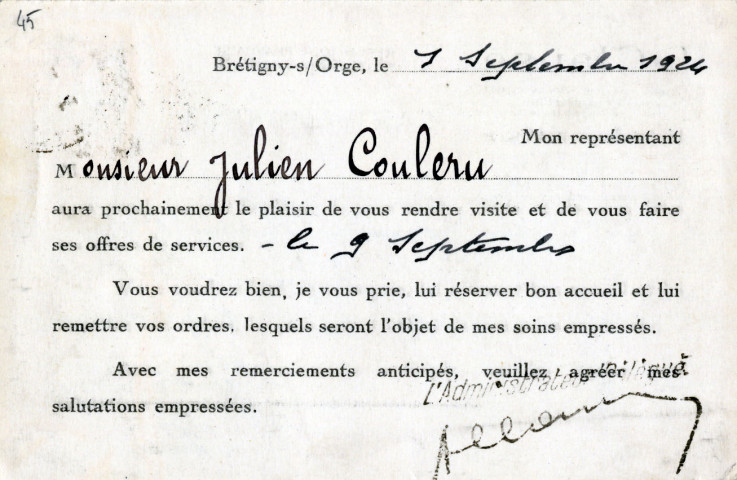 BRETIGNY-SUR-ORGE. - Graines d'Elite Clause. 1924, timbre à 5 centimes.
. 