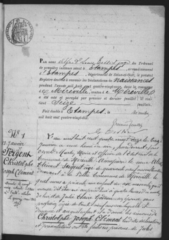 MEREVILLE.- Naissances : registre d'état civil (1891-1905). 