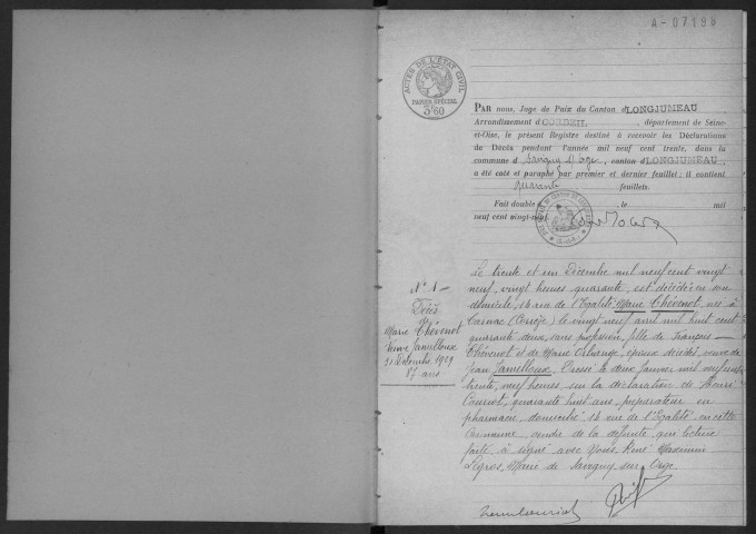 SAVIGNY-SUR-ORGE. - Décès : registre d'état civil.