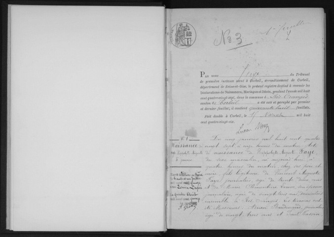 RIS-ORANGIS. Naissances, mariages, décès : registre d'état civil (1887-1891). 