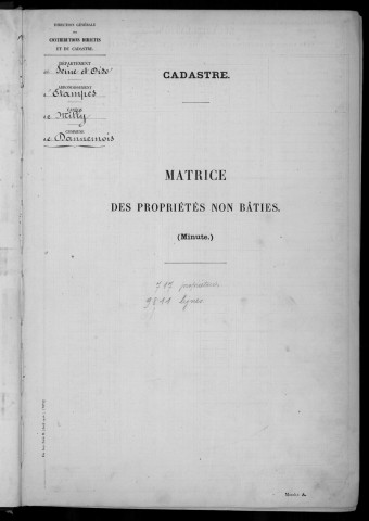 DANNEMOIS. - Matrice des propriétés non bâties : folios 1 à 488 [cadastre rénové en 1935]. 
