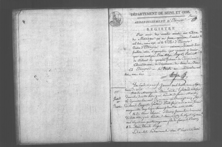 ETAMPES. Mariages : registre d'état civil (1807). 