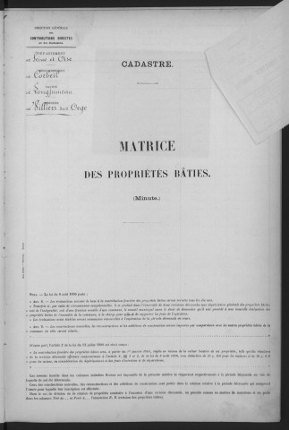VILLIERS-SUR-ORGE. - Matrice des propriétés bâties [cadastre rénové en 1933]. 