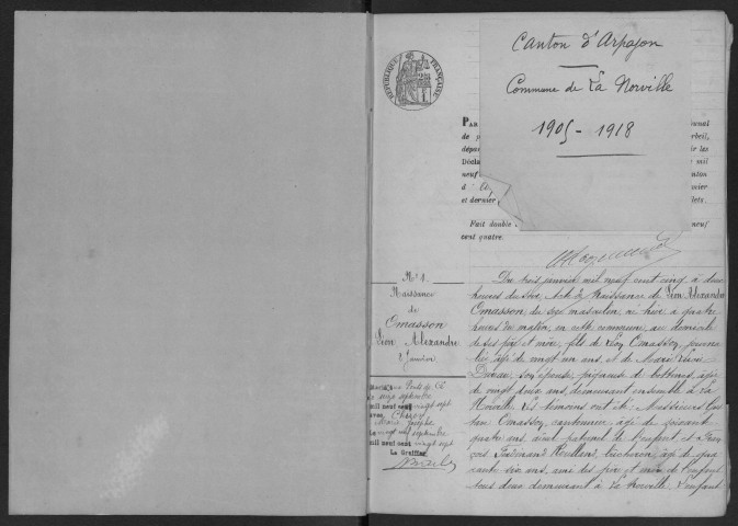 NORVILLE (LA). - Naissances, mariages, décès : registre d'état civil.