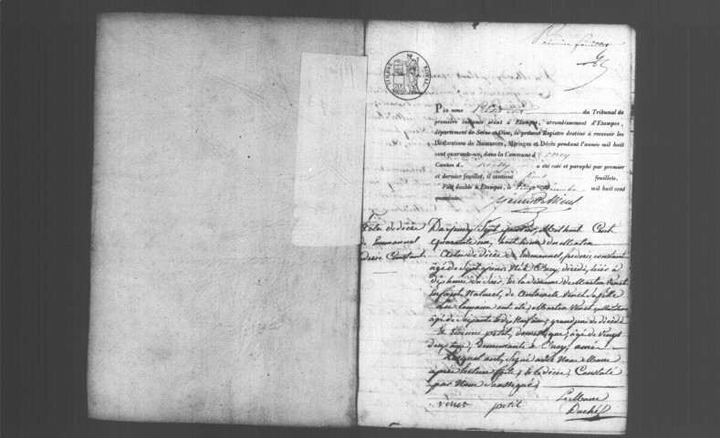ONCY-SUR-ECOLE. Naissances, mariages, décès : registre d'état civil (1841-1860). 