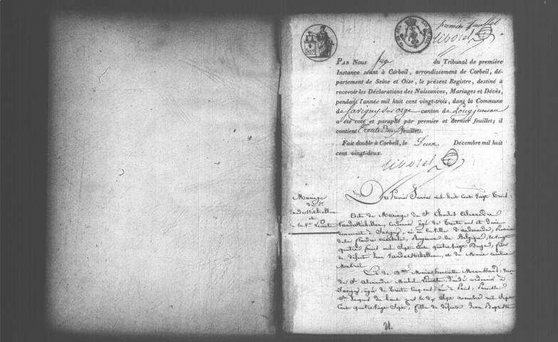 SAVIGNY-SUR-ORGE. Naissances, mariages, décès : registre d'état civil (1823-1831). 