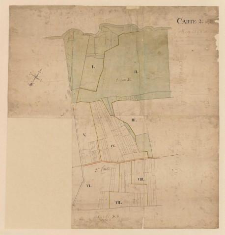 CHAMARANDE. - Vers Etréchy, carte 2 (boussole identique à 39 J 49), s.d., 80 x 80 cm. 