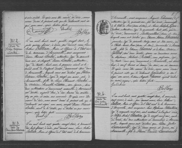 AVRAINVILLE. Naissances, mariages, décès : registre d'état civil (1883-1896). 