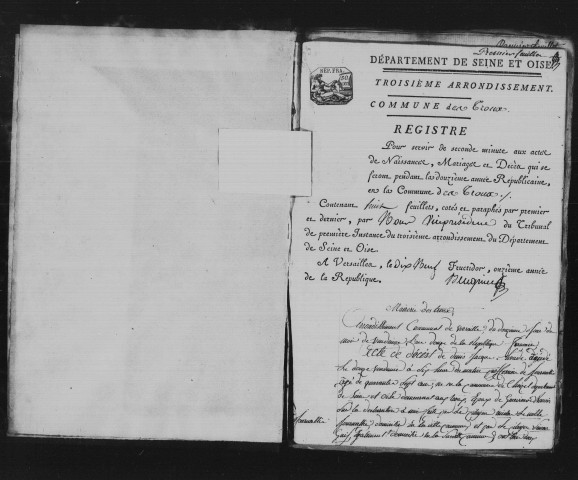 BOULLAY-LES-TROUX. Naissances, mariages, décès : registre d'état civil (an XII-1816). 