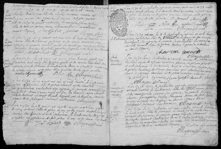 CHEPTAINVILLE. - Registre paroissial. - Baptêmes, mariages et sépultures [8 juillet 1730-1734]. 