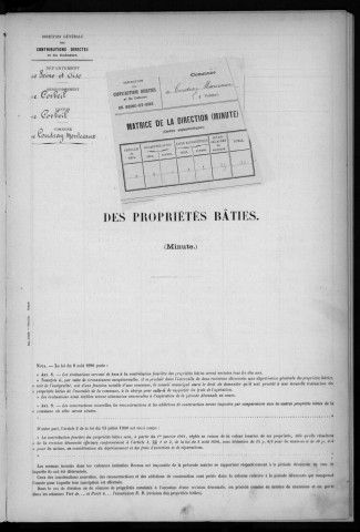 COUDRAY-MONTCEAUX (LE). - Matrice des propriétés bâties [cadastre rénové en 1937]. 