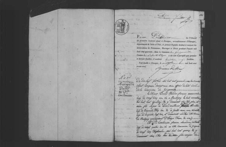 GUIGNEVILLE-SUR-ESSONNE. Naissances, mariages, décès : registre d'état civil (1840-1860). 