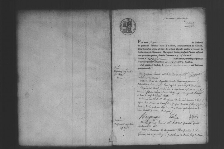 LINAS. Naissances, mariages, décès : registre d'état civil (1844-1851). 