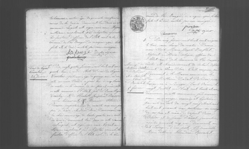 RIS-ORANGIS. Naissances, mariages, décès : registre d'état civil (1853-1857). [Nota bene : jugement du 8 mai 1854, rectificatif d'un acte de mariage (deux feuillets)]. 