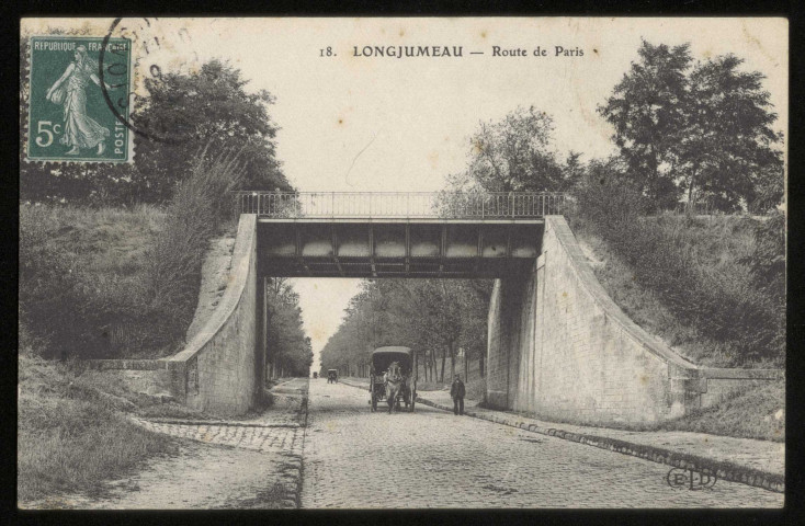 LONGJUMEAU. - Route de Paris. Edition ELD, 1 timbre à 5 centimes. 