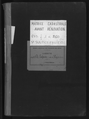 SAINT-SULPICE-DE-FAVIERES. - Matrice des propriétés non bâties [cadastre rénové en 1933]. 